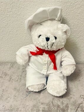 White Chef Bear Plush with Red Scarf